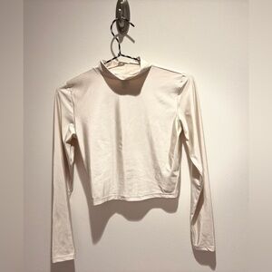 Metallic Cream Colored Bodycon Cropped Mockneck